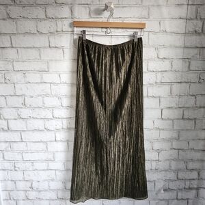 Vintage Olive Metallic Plisse Skirt, M
